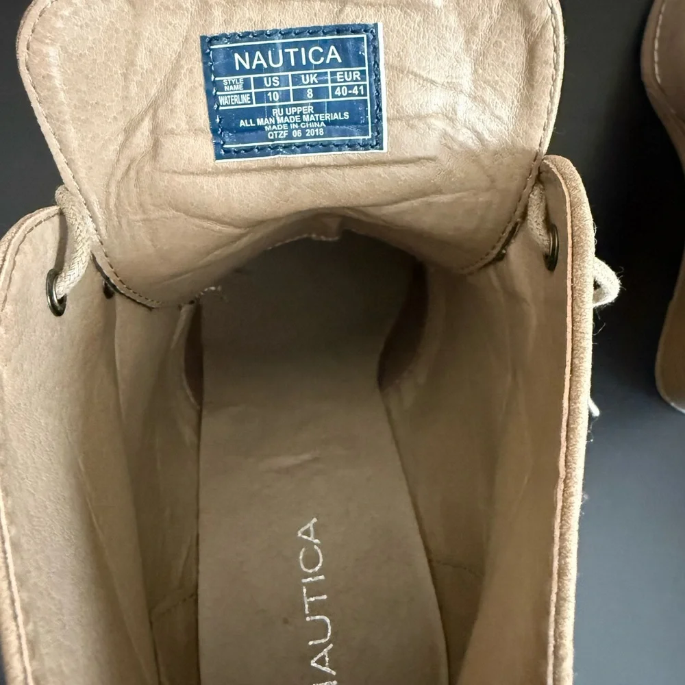 Nautica Tan Lace Up Wedge Ankle Boots Size 10 Textured Faux Suede Look